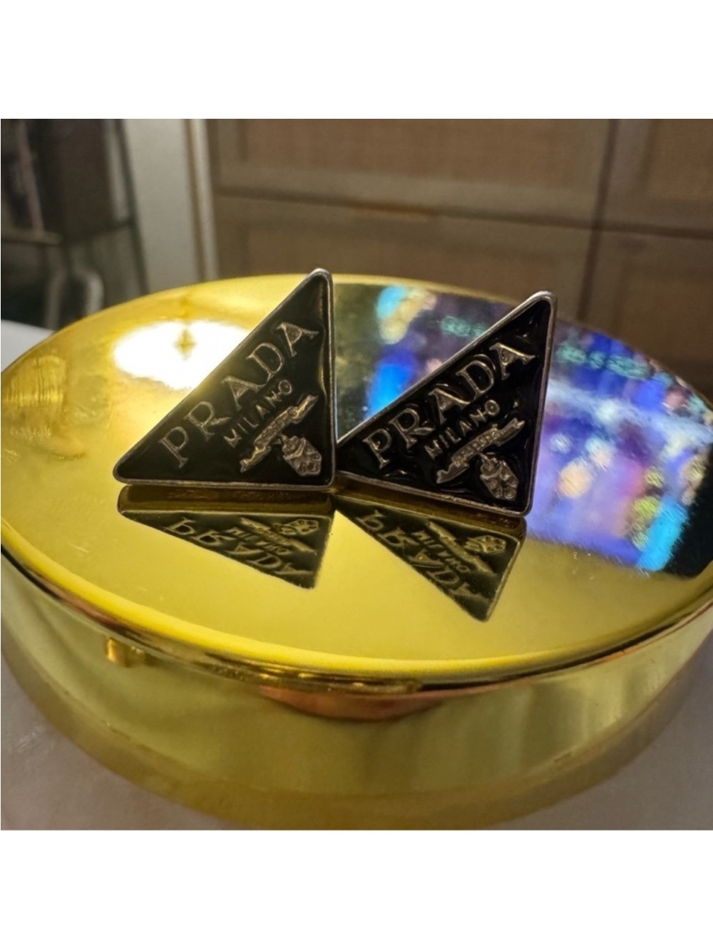 Prada Black Triangle Logo earrings - Prada Milano - Picture 6 of 7